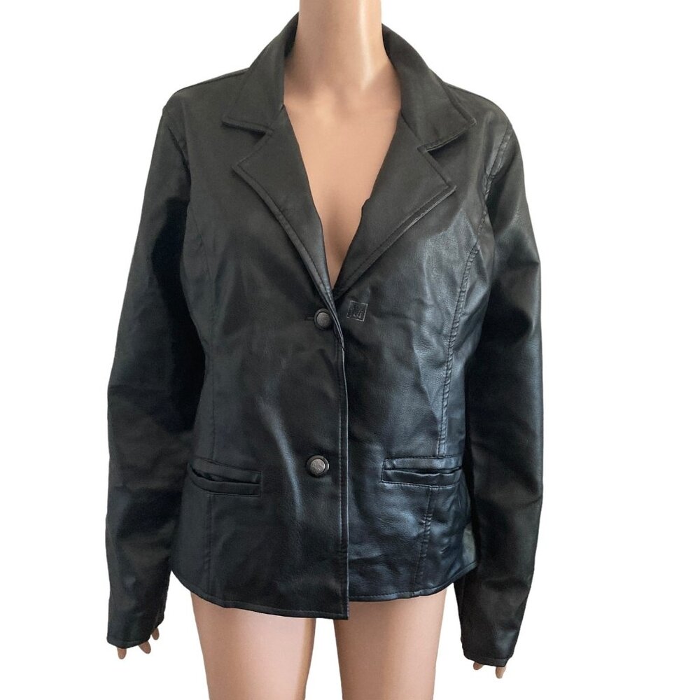 EAS Emporio Athletic Sportswear Leather Jacket Mens Small Black 2 Button